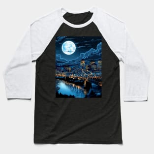 Full Blue Moon Over Portland Oregon on a Dark Background Baseball T-Shirt